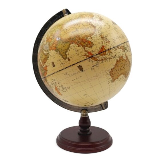 Annova 10" Antique Globe with Brass Metal Arch and Solid Wood Base World Map - Picture 4 of 15